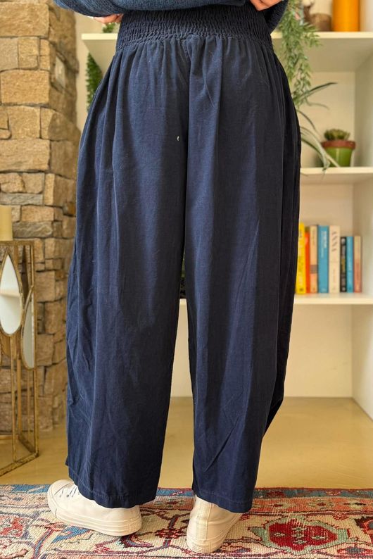 Lock Needlecord Shirring Barrel Pant Navy